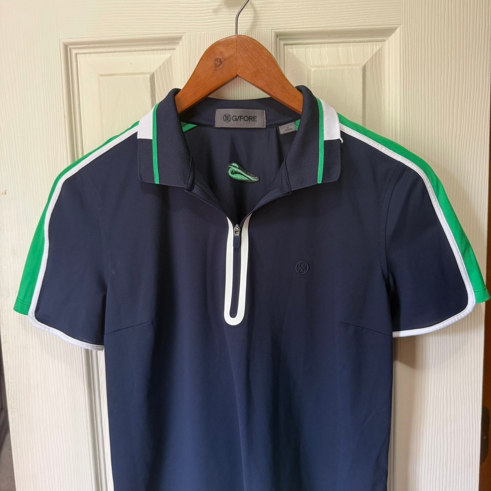 G/Fore Womens Navy Green White Quarter Zip Golf Polo Shirt Size XS Short Sleeve
